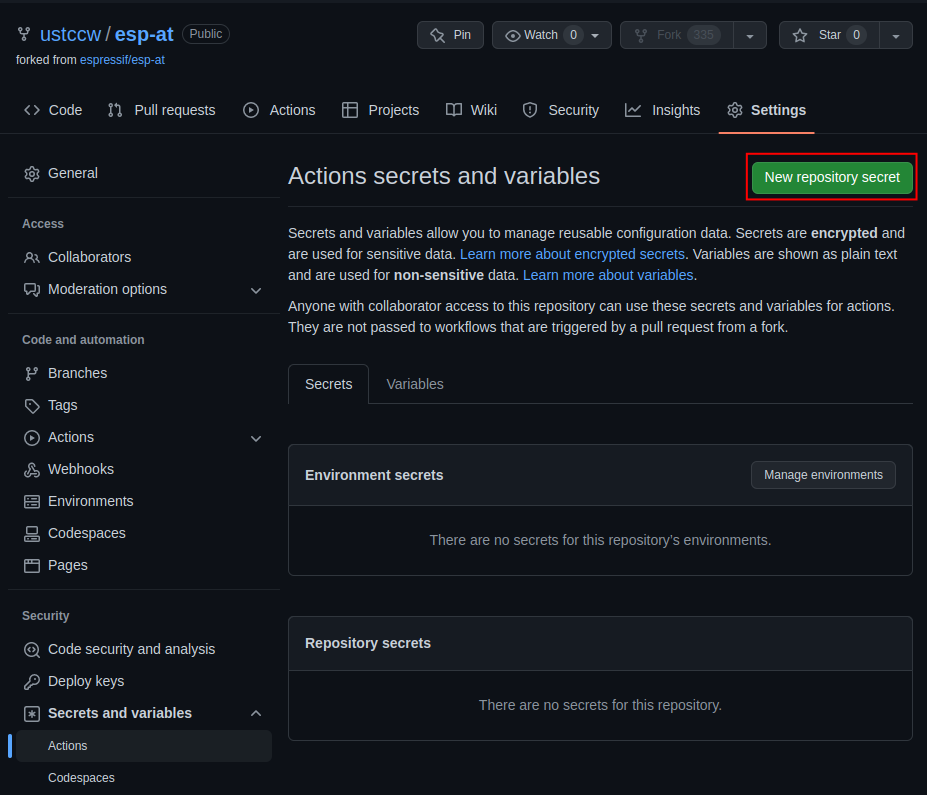 Create secret Page