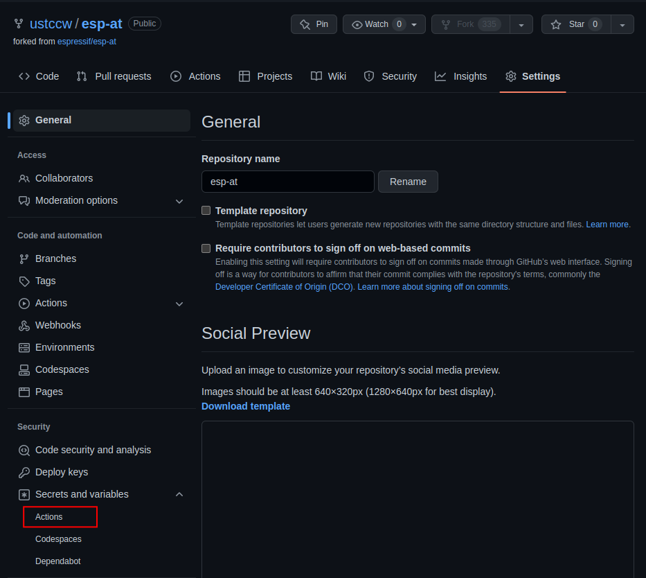 Enter Actions Configuration Page
