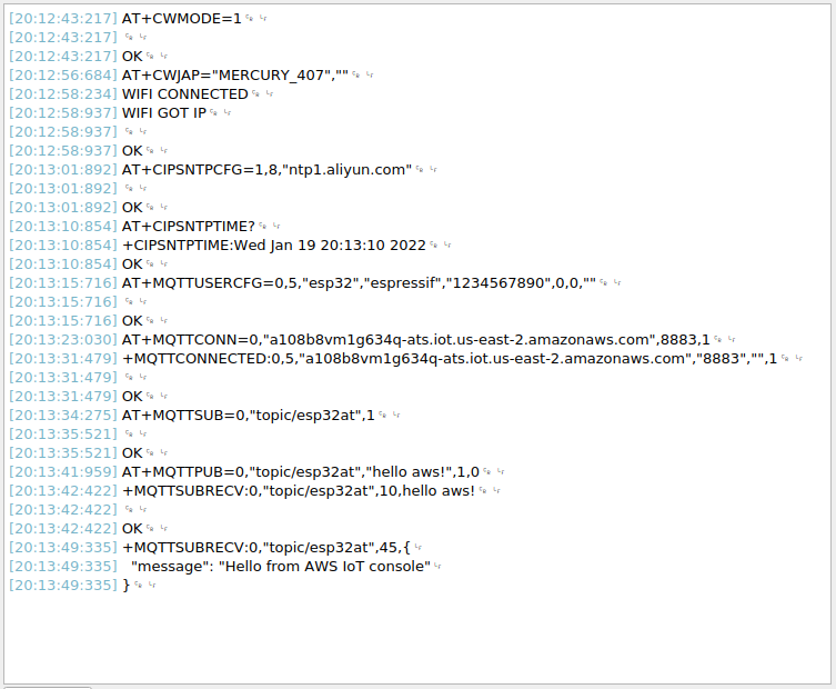 Log of Connecting to AWS IoT on ESP32 Side