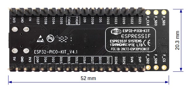 ESP32-PICO-KIT 尺寸图 -- 背面（排针版）