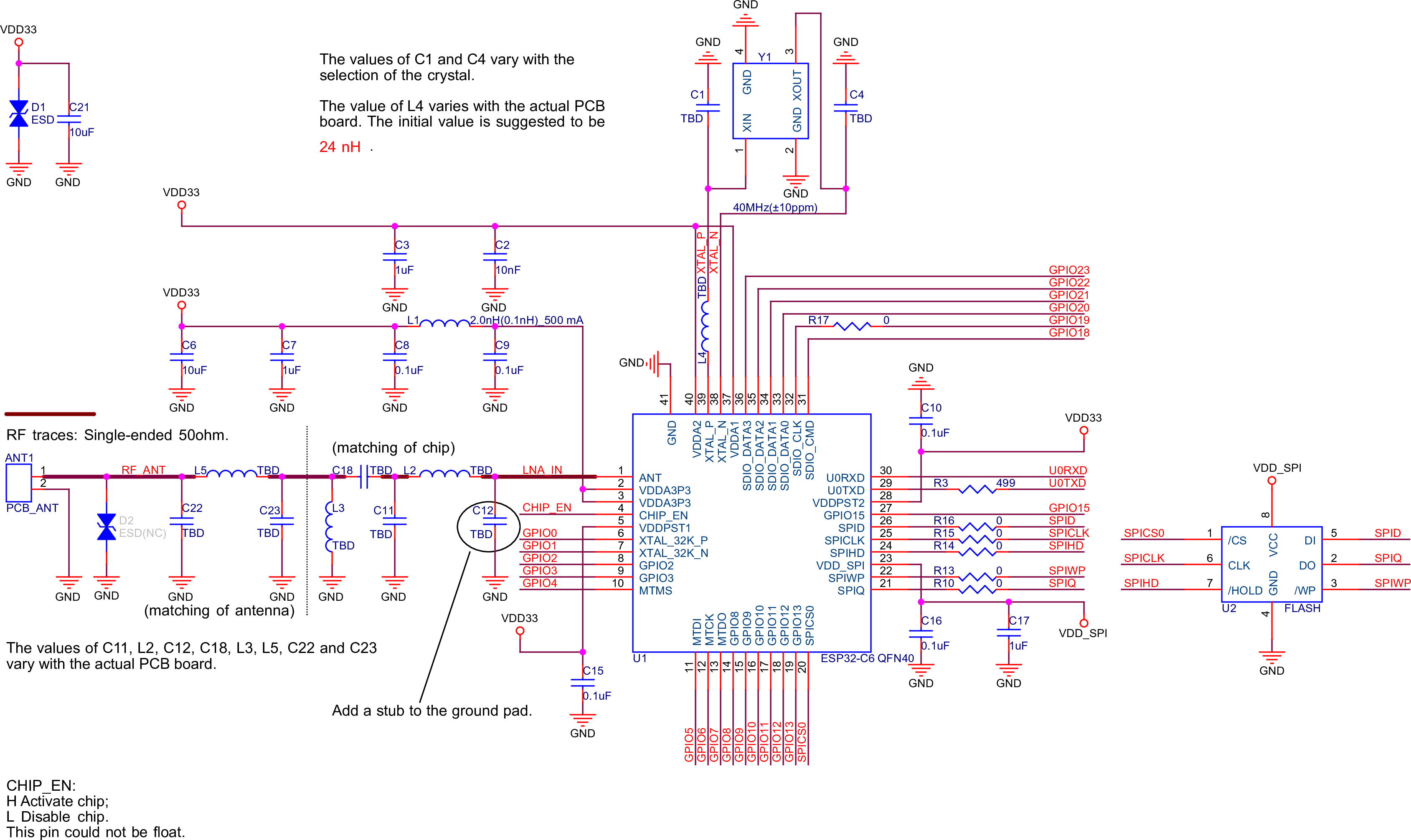 ESP32-C6 系列芯片参考设计原理图 (QFN40)