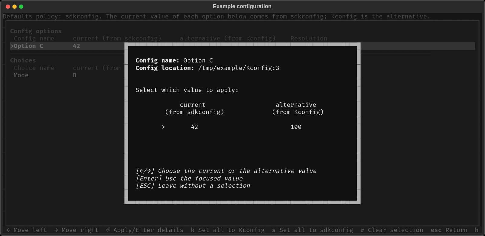 Detail dialog to pick a Kconfig or sdkconfig value