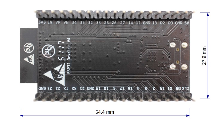 ESP32 DevKitC board dimensions - back