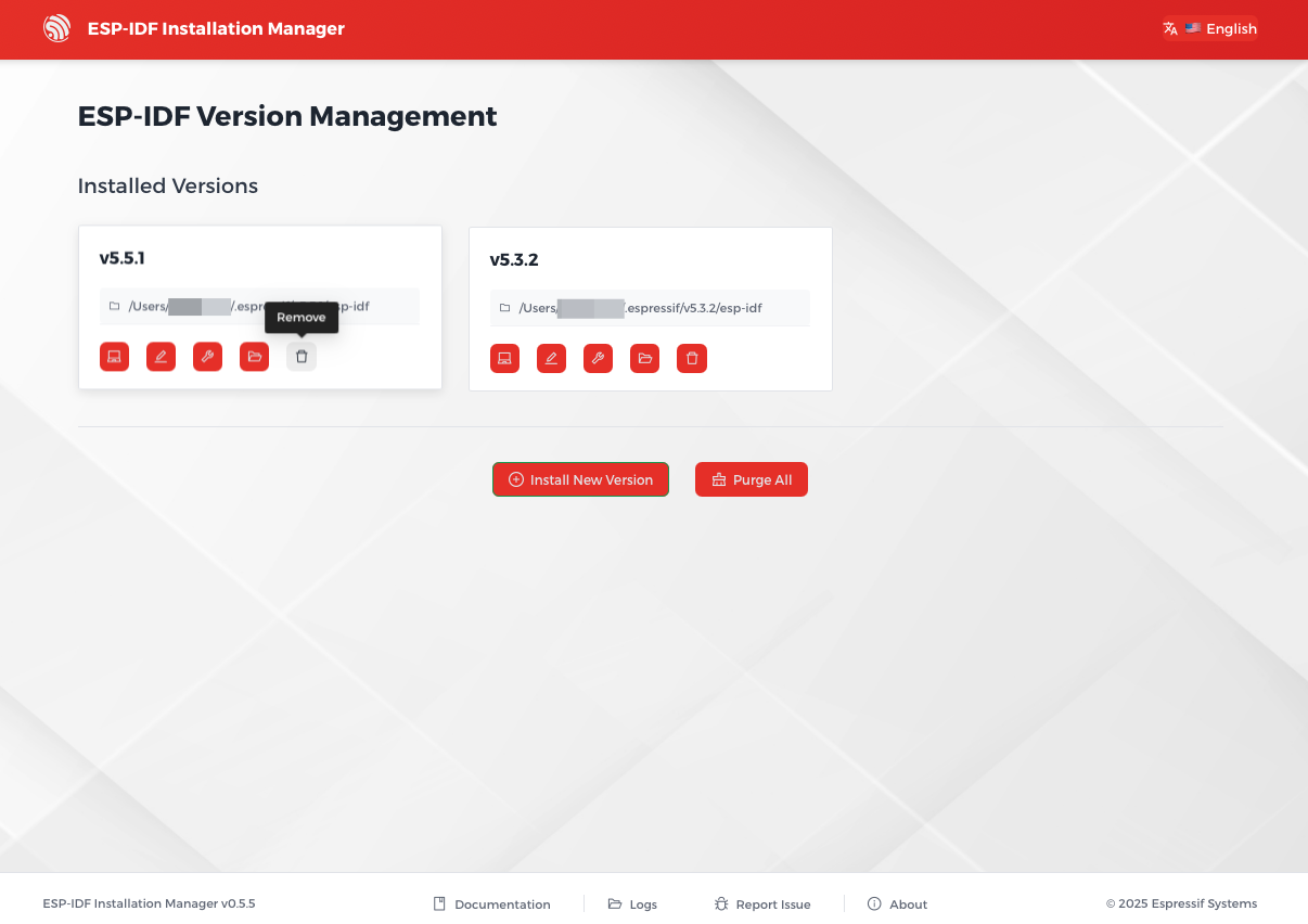 Uninstall ESP-IDF in EIM GUI