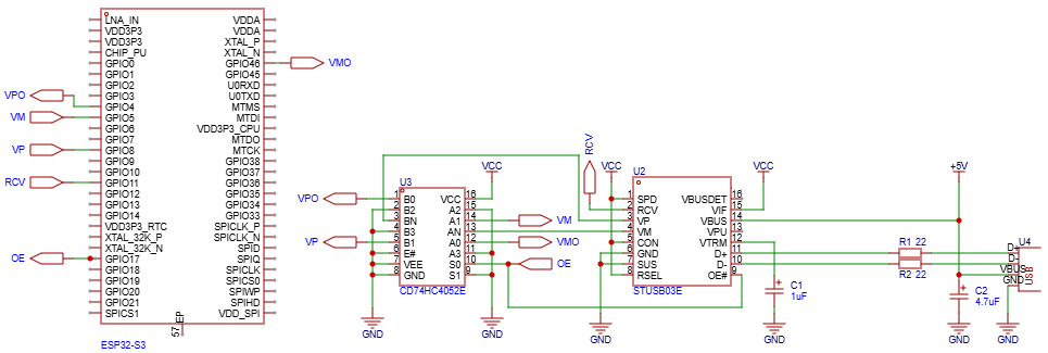 External PHY with Analog Switch Schematic (Device mode)