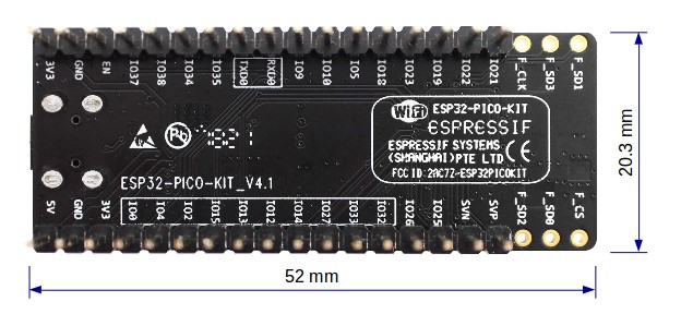 ESP32-PICO-KIT dimensions - back (with male headers)