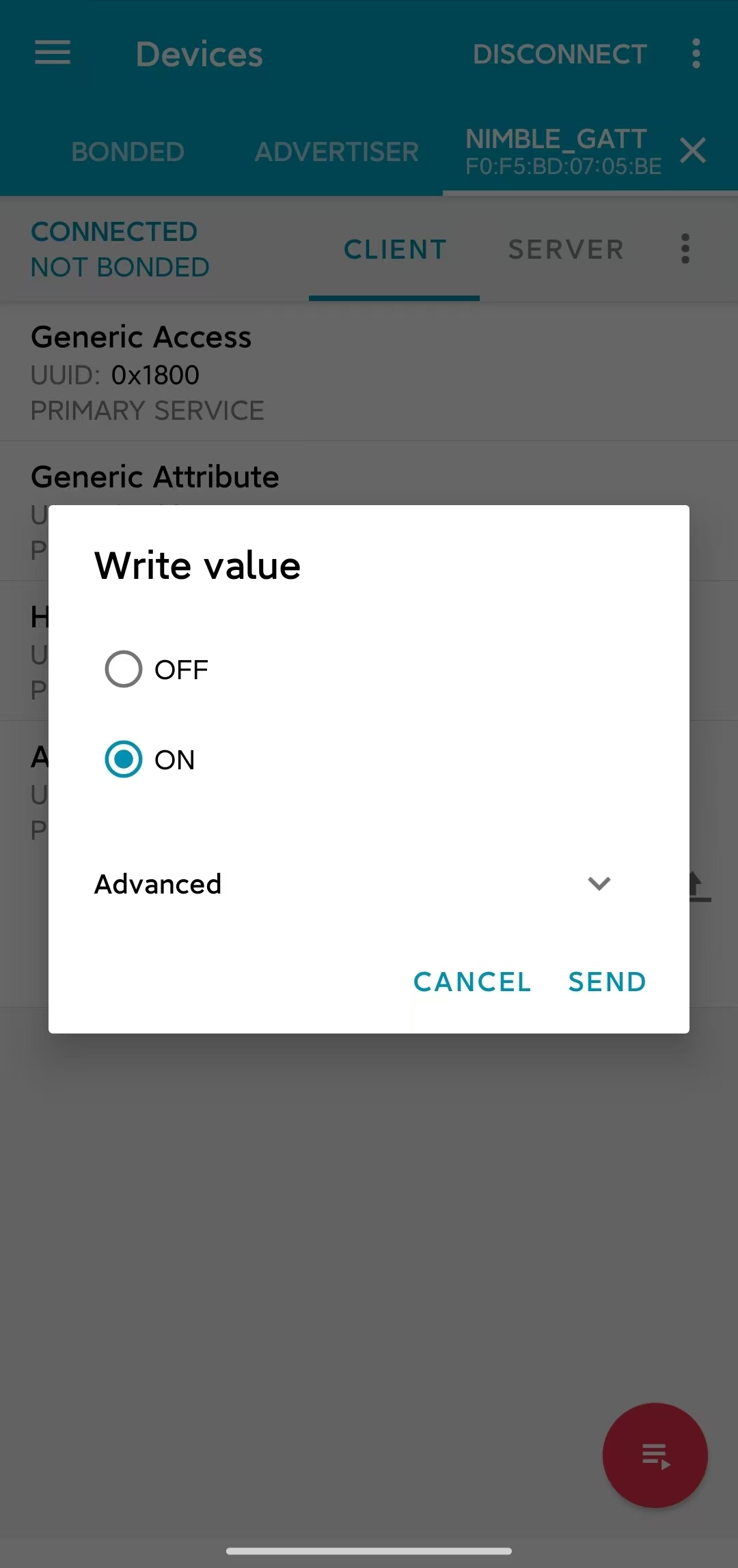 Write to LED Characteristic Data