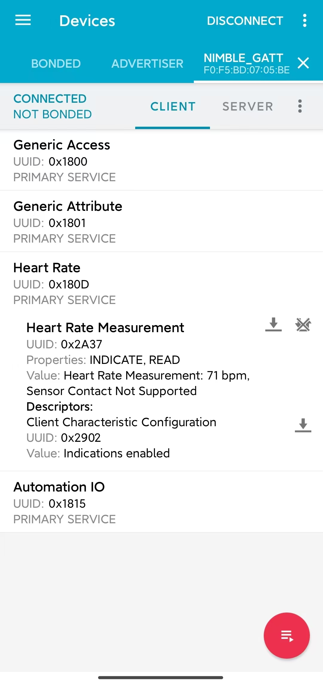 Subscribe to the heart rate characteristic data