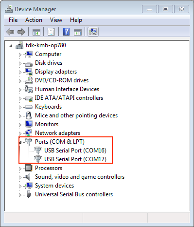 Windows 设备管理器中 ESP-WROVER-KIT 的两个 USB 串行端口