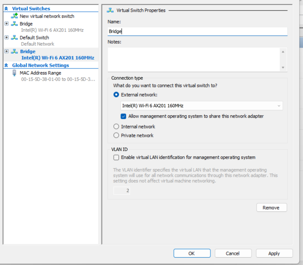 Configuration of Bridge Network for WSL