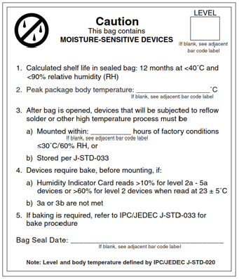 Moisture Sensitivity Caution Label