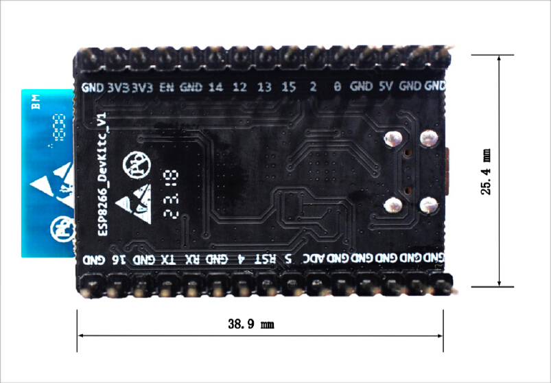 ESP8266 DevKitC board dimensions - back