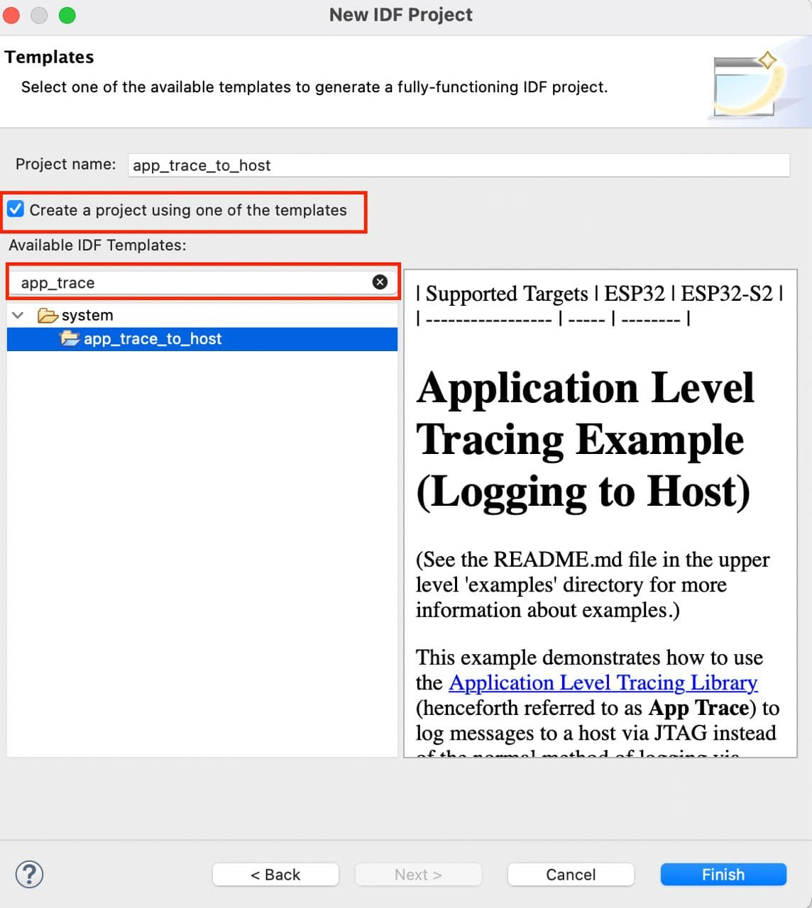 Application Level Tracing project creation