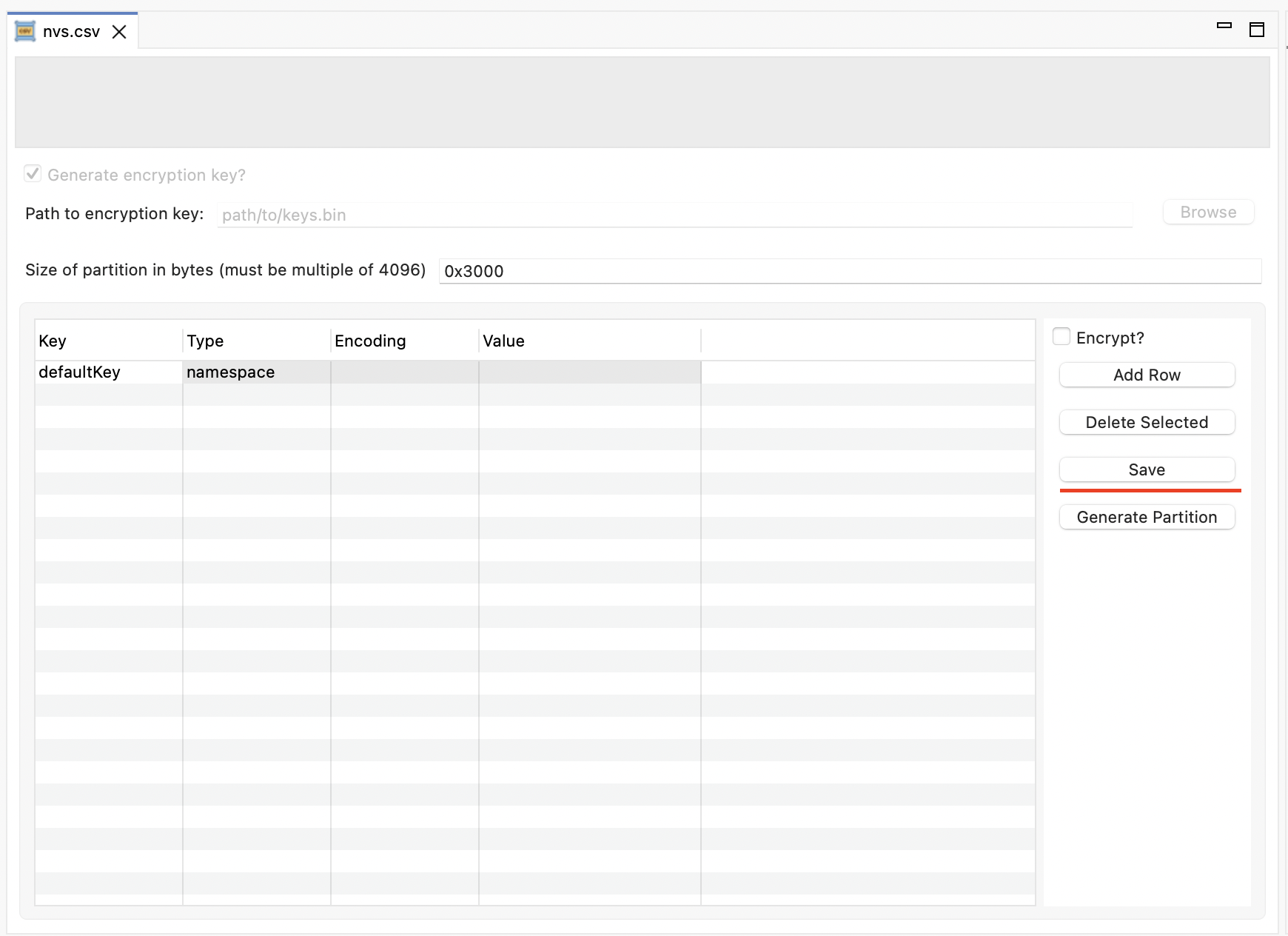 Save confirmation in NVS Table Editor
