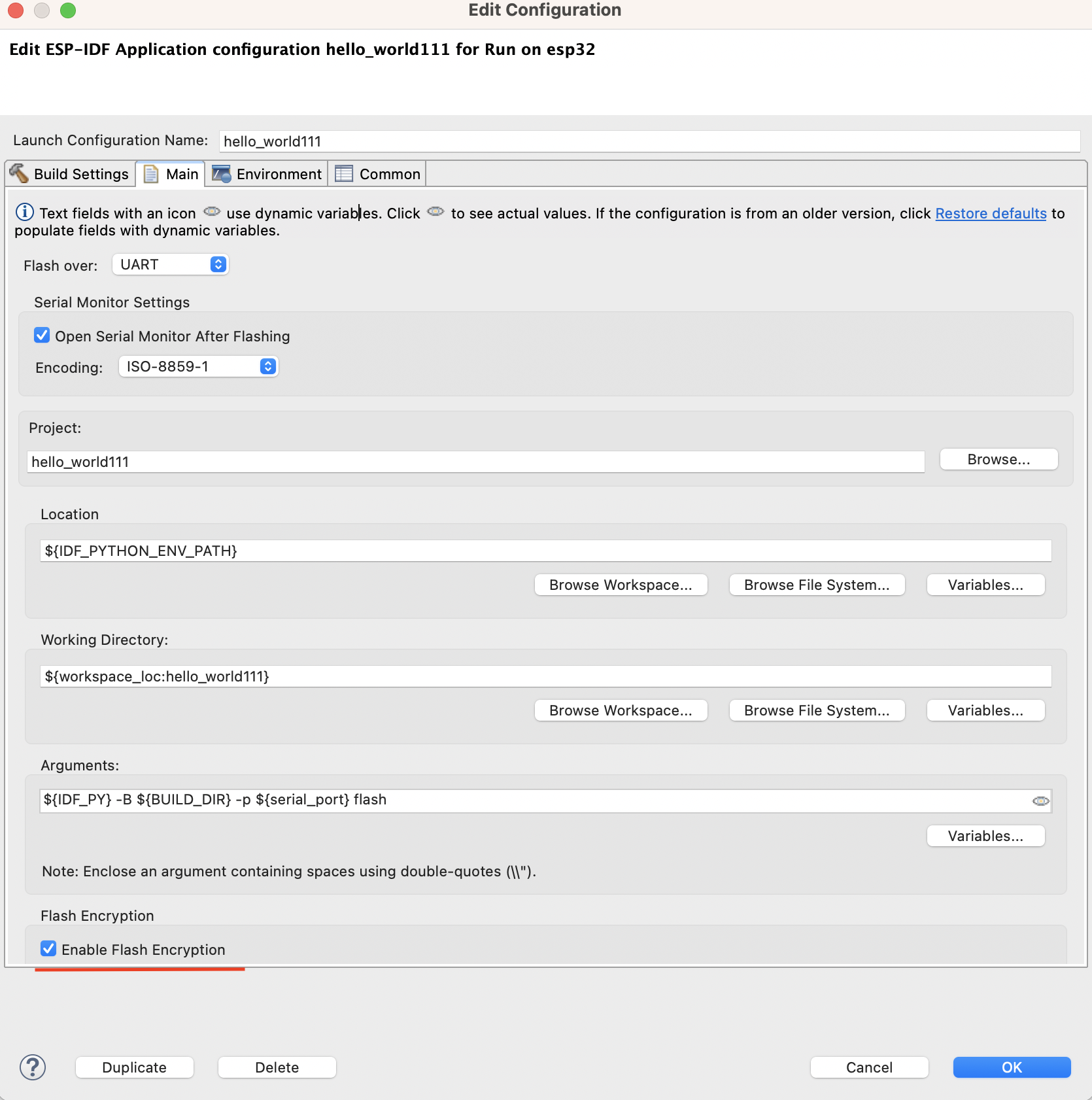 Flash encryption checkbox