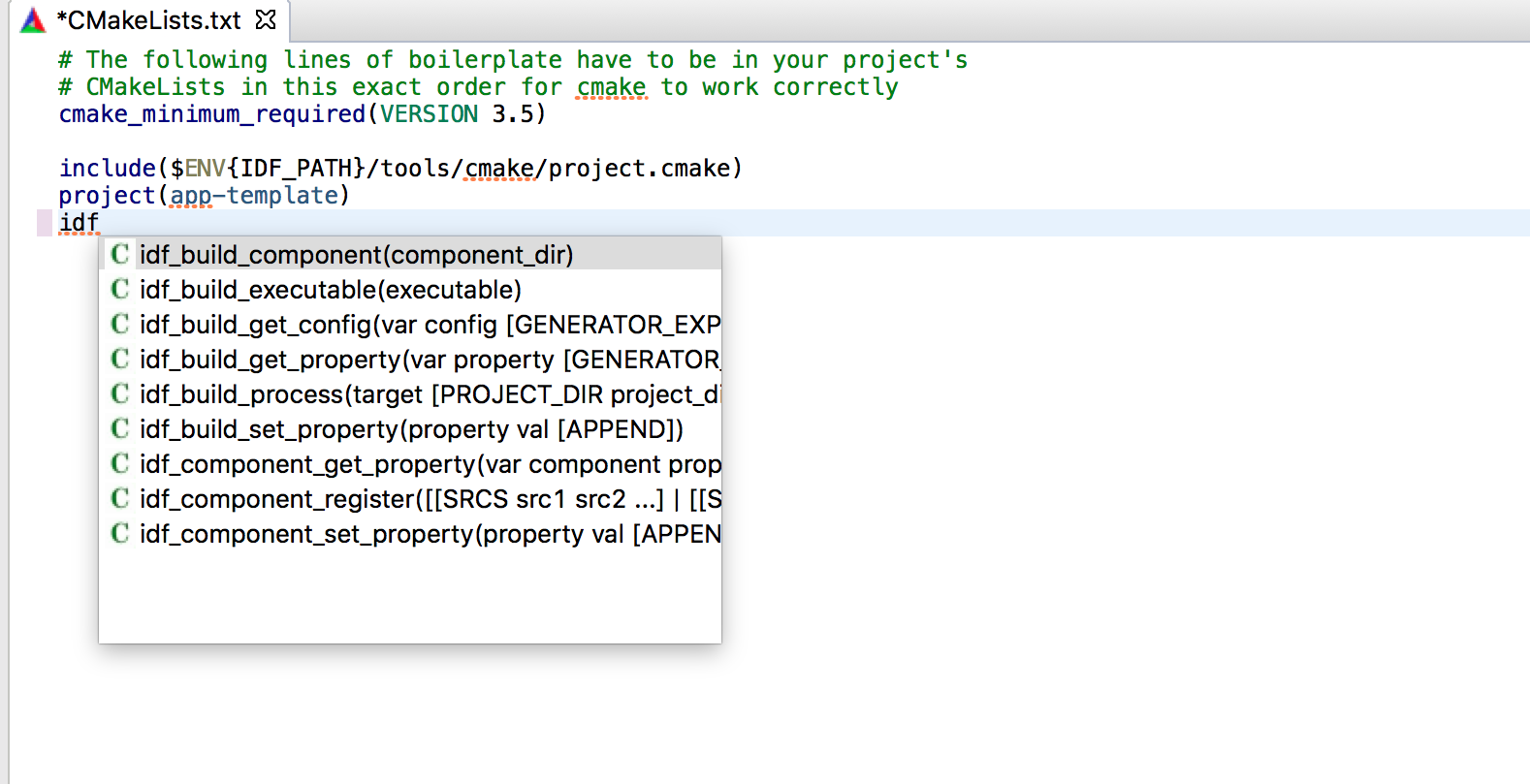 带内容提示的 CMake 编辑器