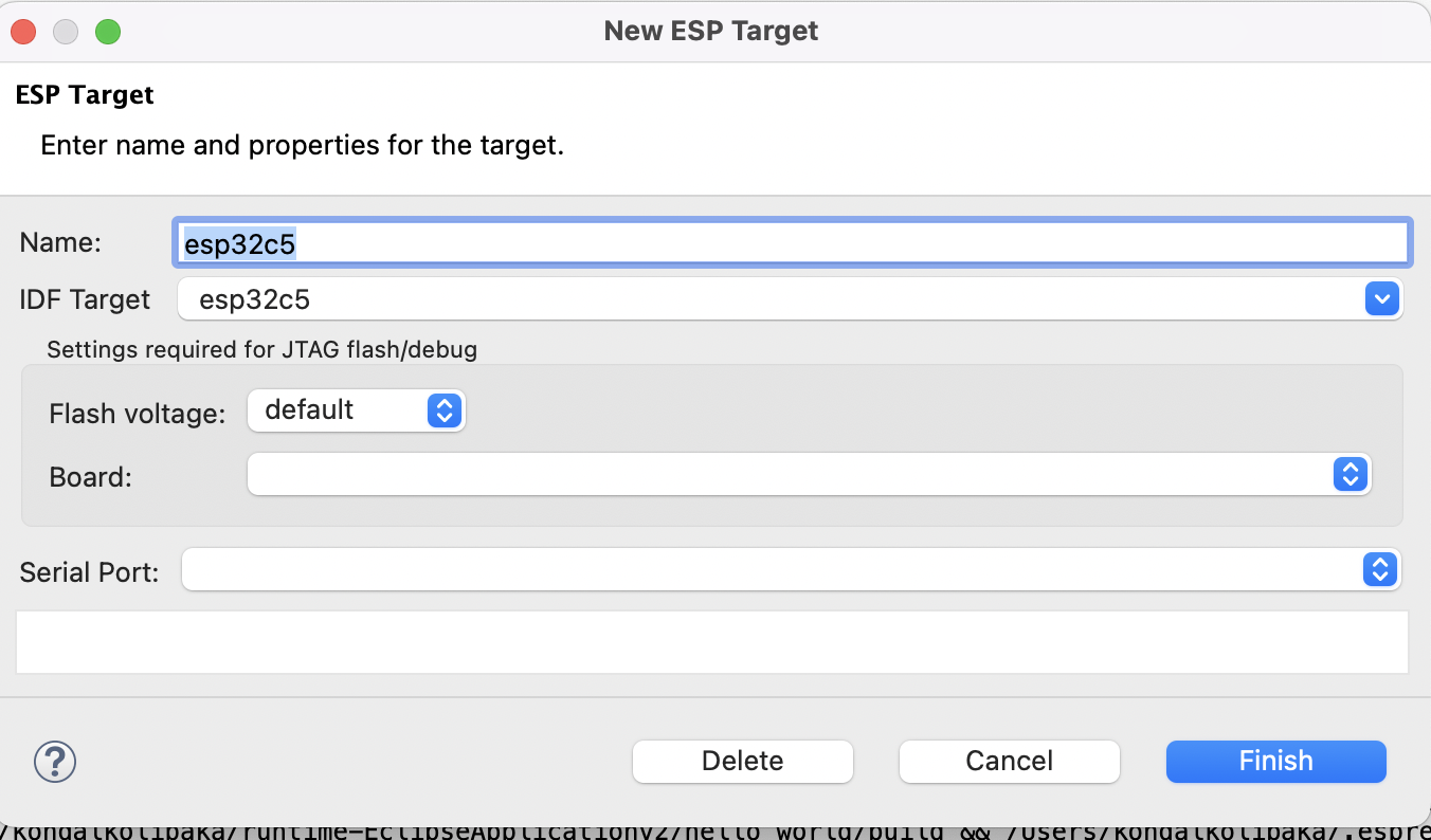 新建乐鑫目标对话框（自定义目标示例）